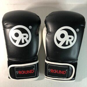 9 Round 9R Leather Pro Boxing Gloves Black White For Kickbox Fitness 10 oz Adult